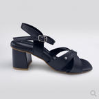 Nude Cross Strap Block Heels black