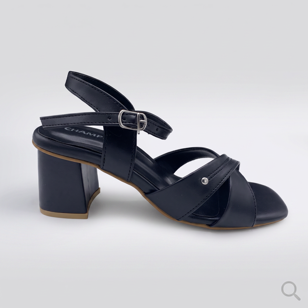 Nude Cross Strap Block Heels black