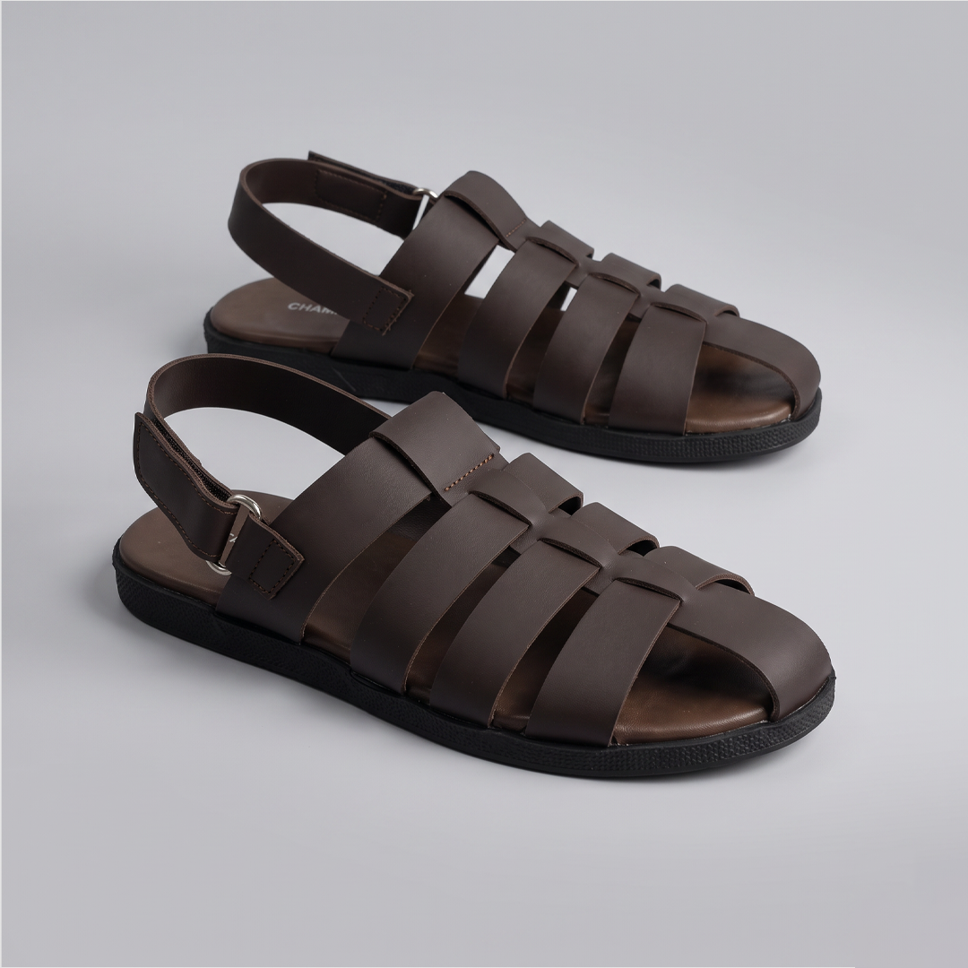 Woven Fisherman Sandals Men's Brown Leather