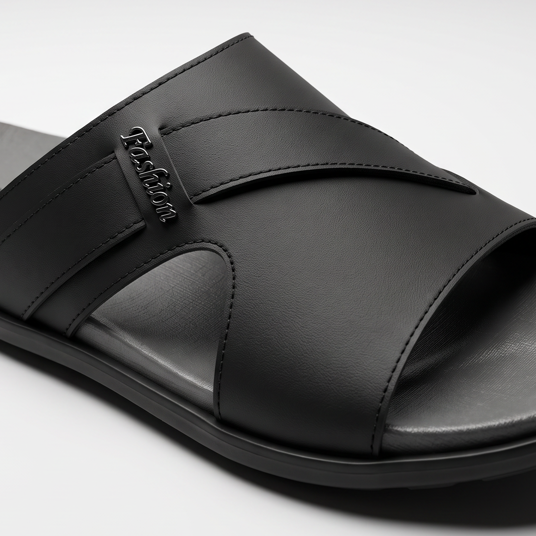 Crossover Slide Sandals Leather black