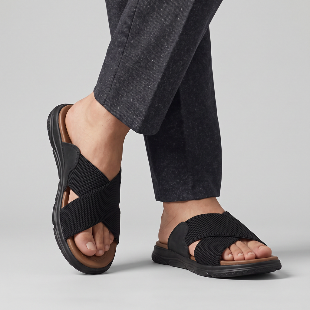 Cross Strap Knit Slides black