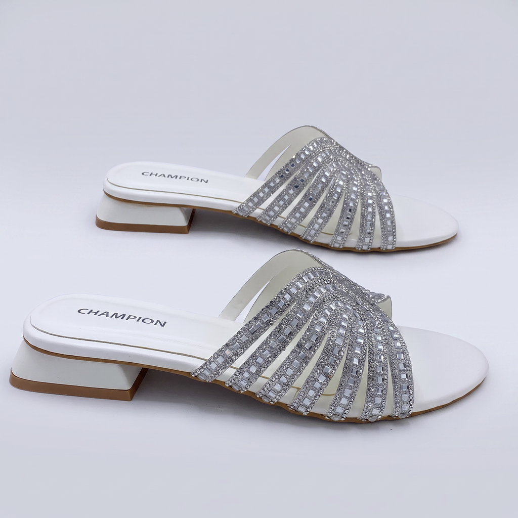 Embellished Low Heel Sandals white
