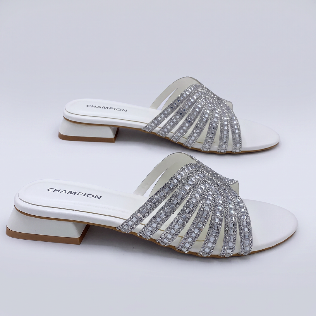 Embellished Low Heel Sandals white