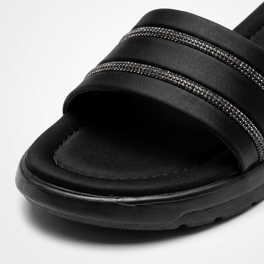 Studded Strap Slides black