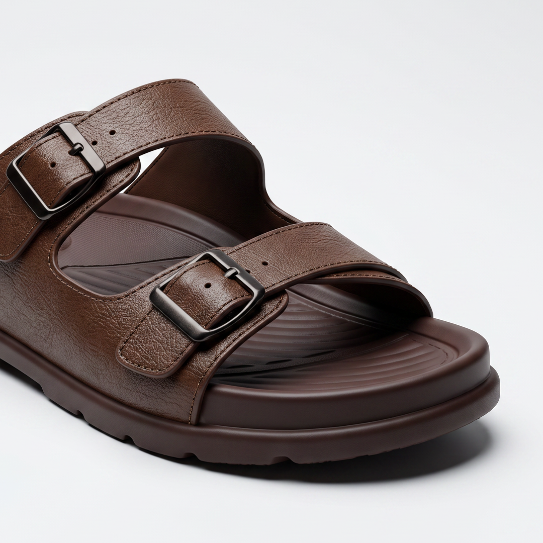 Dual Strap Chunky Slides brown