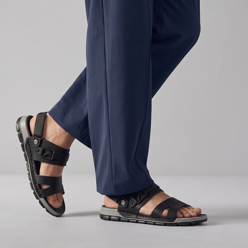 Cross Strap Sport Sandals Leather Black