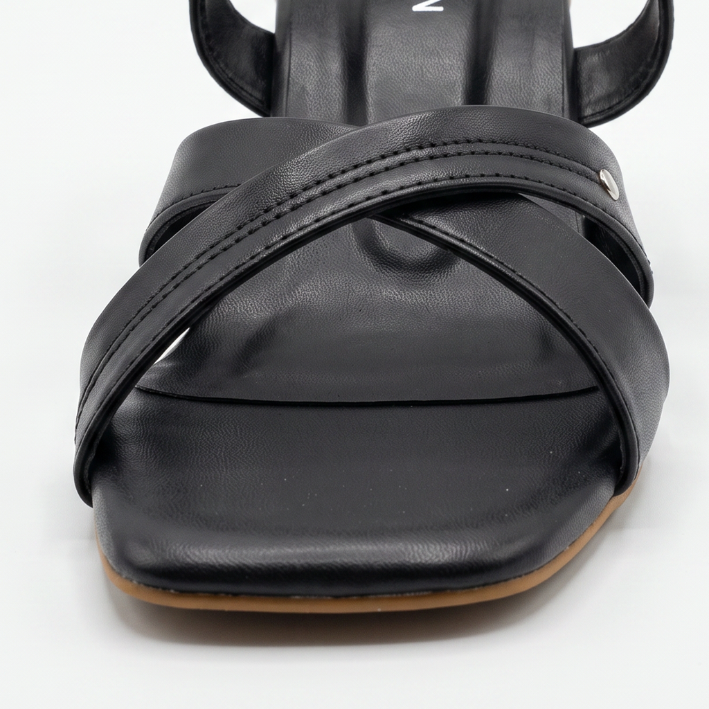 Nude Cross Strap Block Heels black