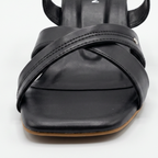 Nude Cross Strap Block Heels black