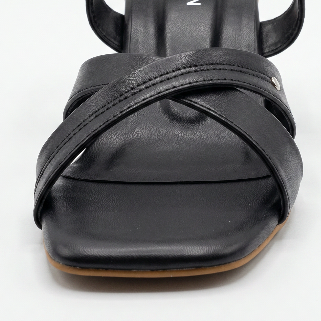 Nude Cross Strap Block Heels black