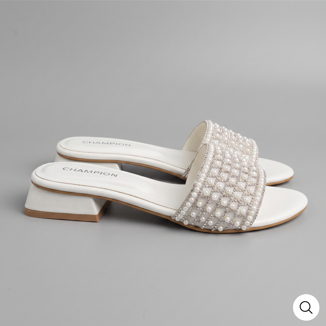 Embellished Low Heel Mules white