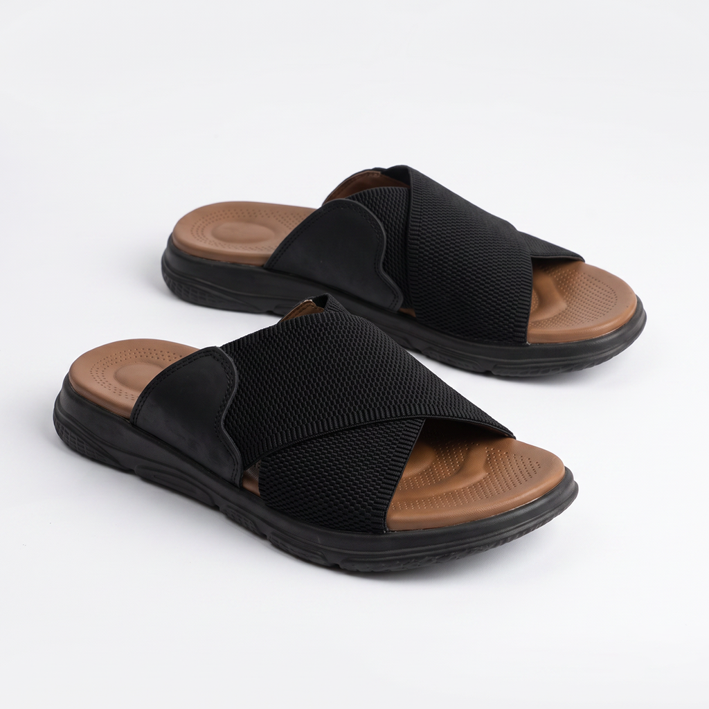 Cross Strap Knit Slides black