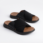 Cross Strap Knit Slides black