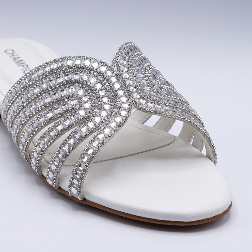 Embellished Low Heel Sandals white