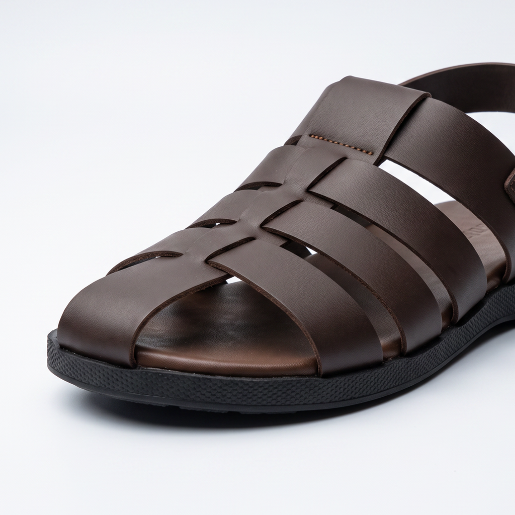 Woven Fisherman Sandals Men's Brown Leather