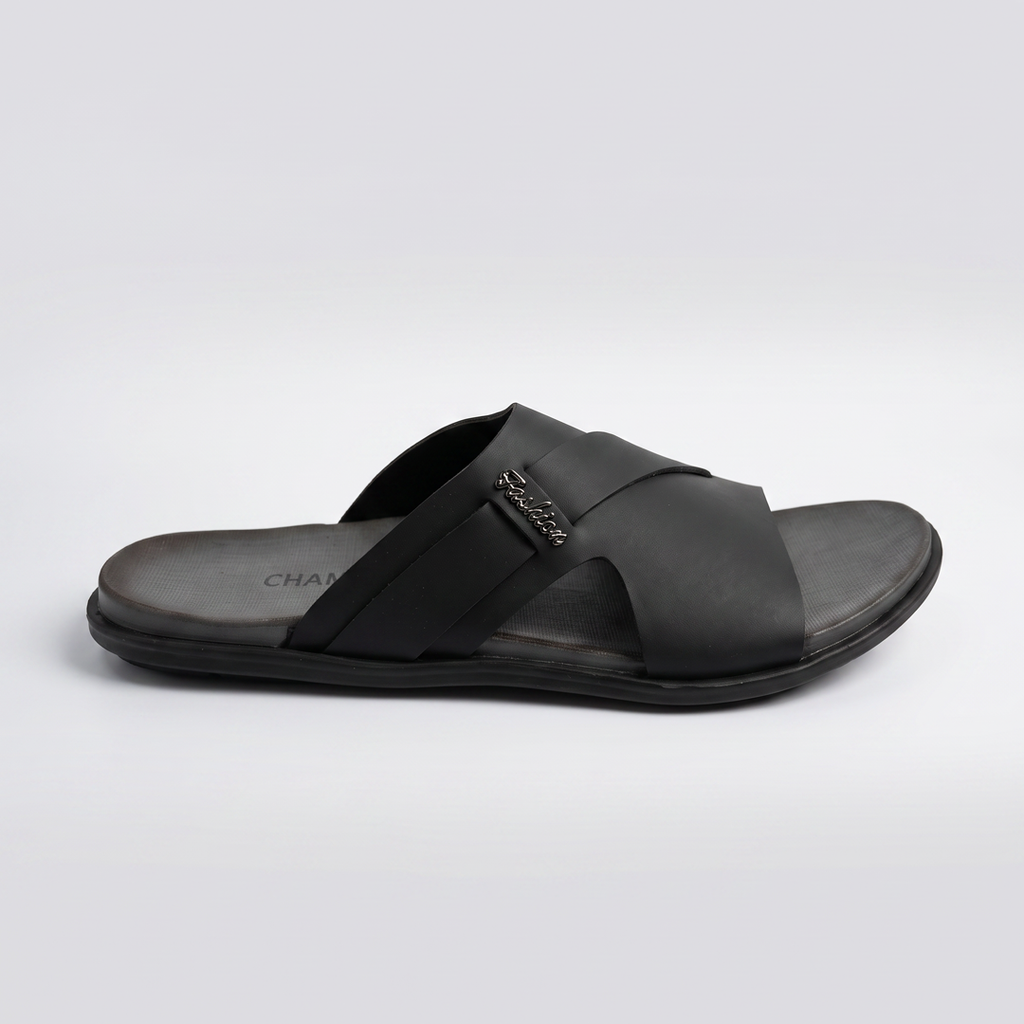 Crossover Slide Sandals Leather black