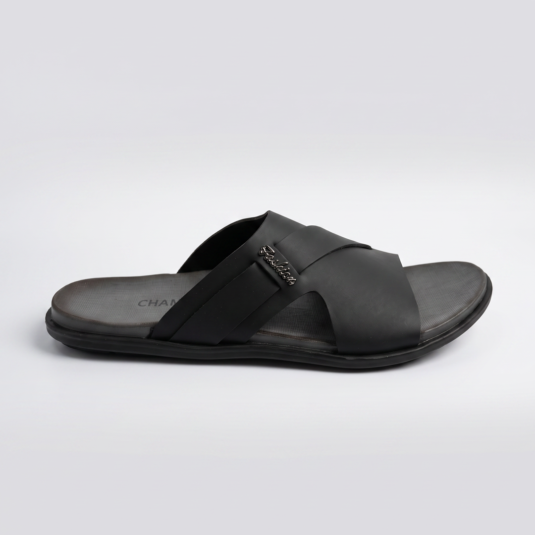Crossover Slide Sandals Leather black