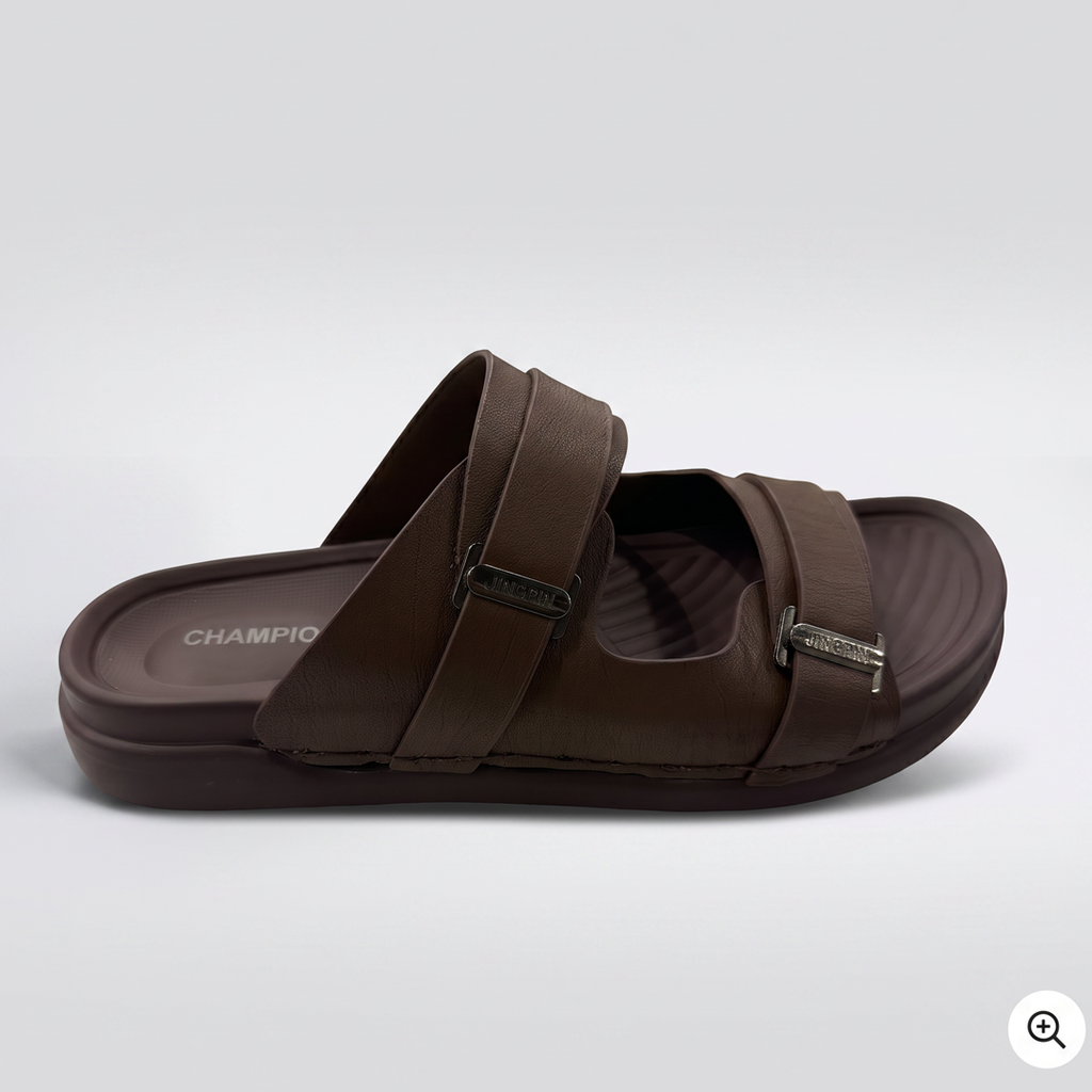 Dual Strap Chunky Slides brown