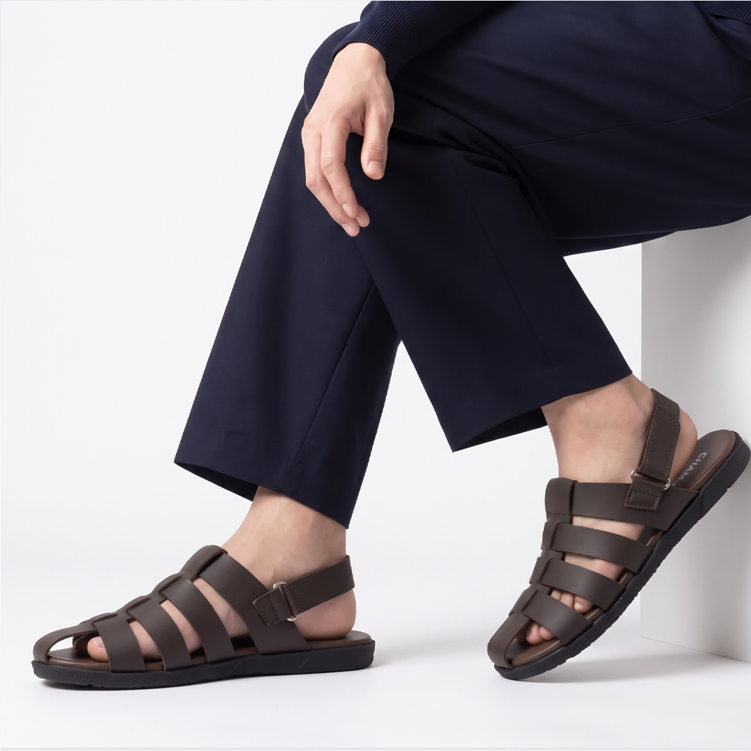 Woven Fisherman Sandals Men's Brown Leather