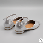 Pointed Toe Ankle Strap Flats silver