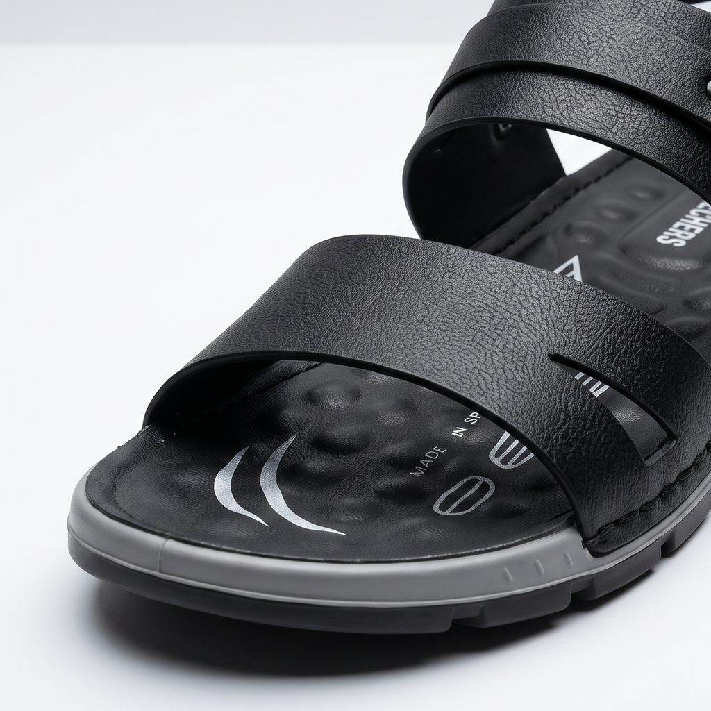Cross Strap Sport Sandals Leather Black