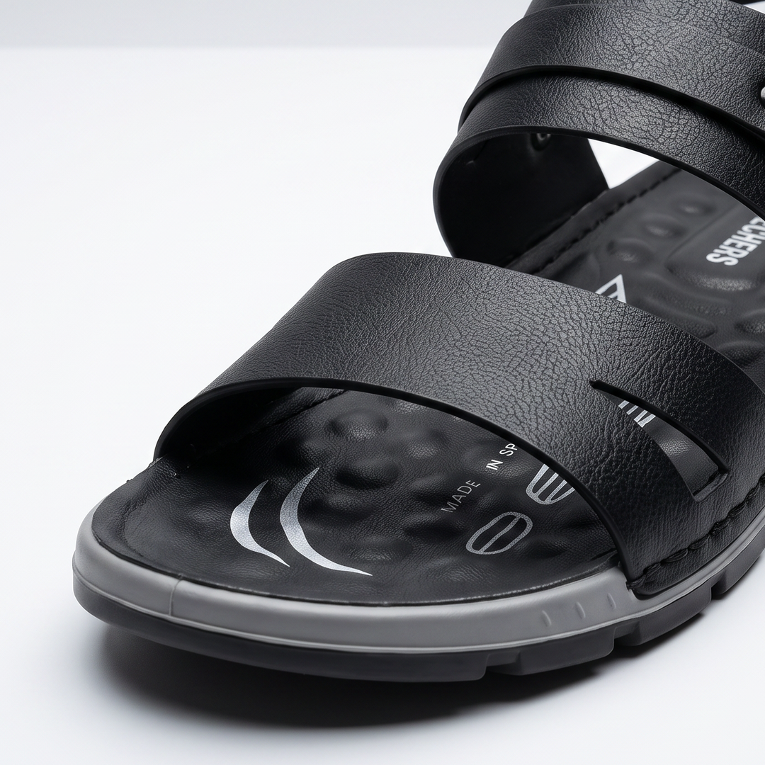 Cross Strap Sport Sandals Leather Black