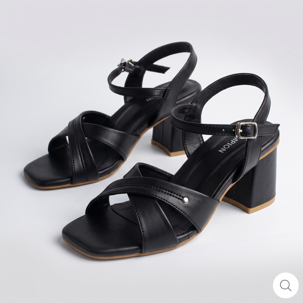 Nude Cross Strap Block Heels black