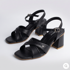 Nude Cross Strap Block Heels black