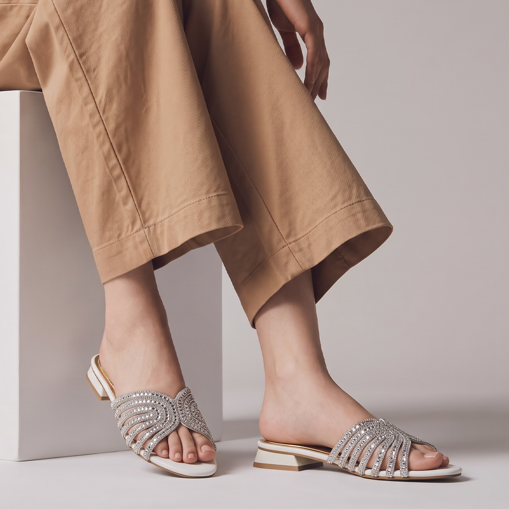 Embellished Low Heel Sandals white