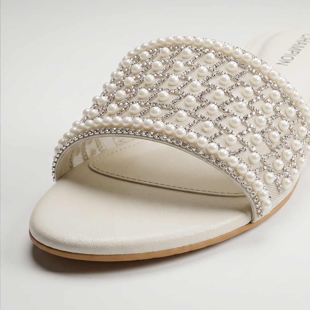 Embellished Low Heel Mules white