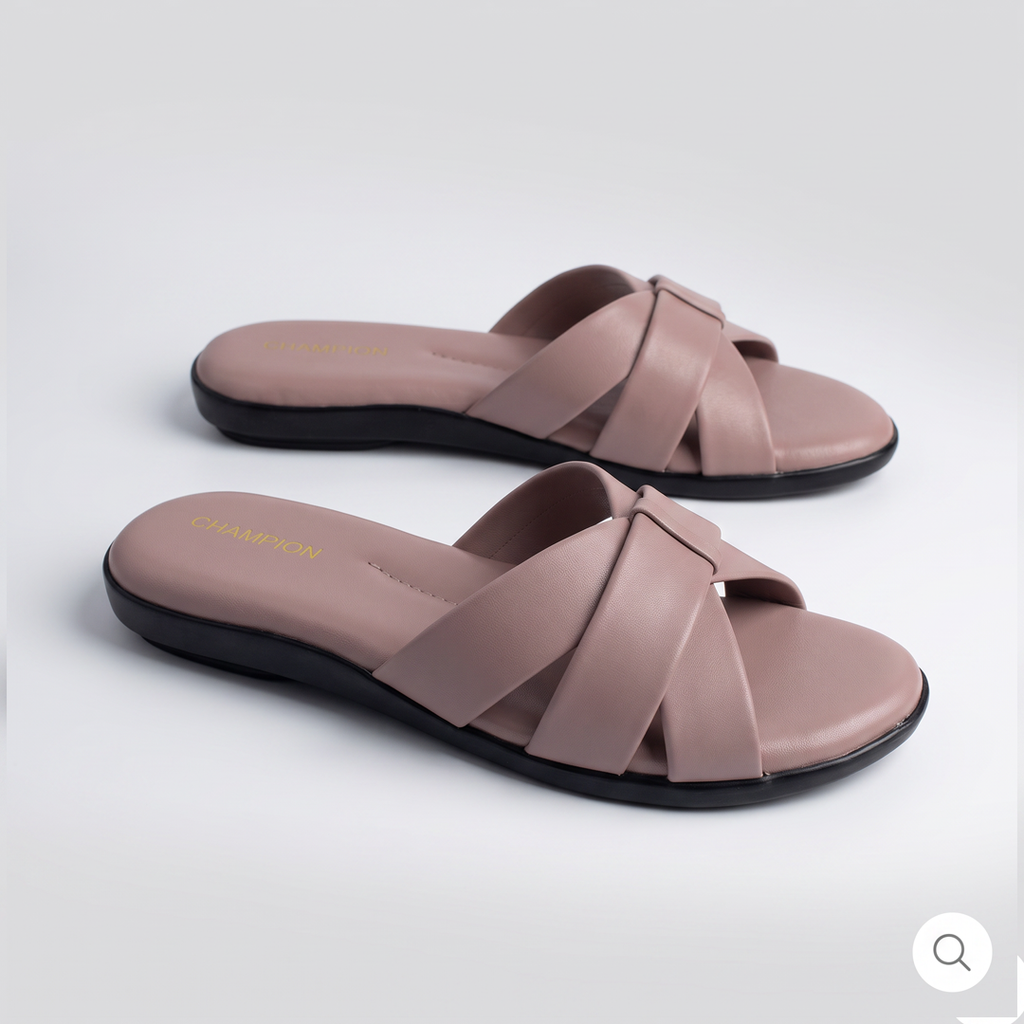 Woven Cross Strap Slides pink