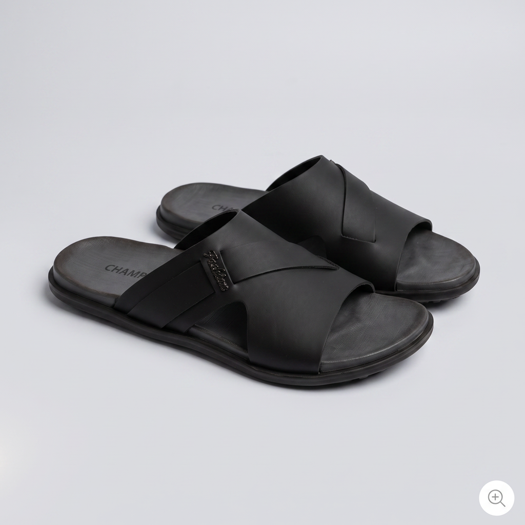 Crossover Slide Sandals Leather black