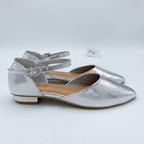 Pointed Toe Ankle Strap Flats silver