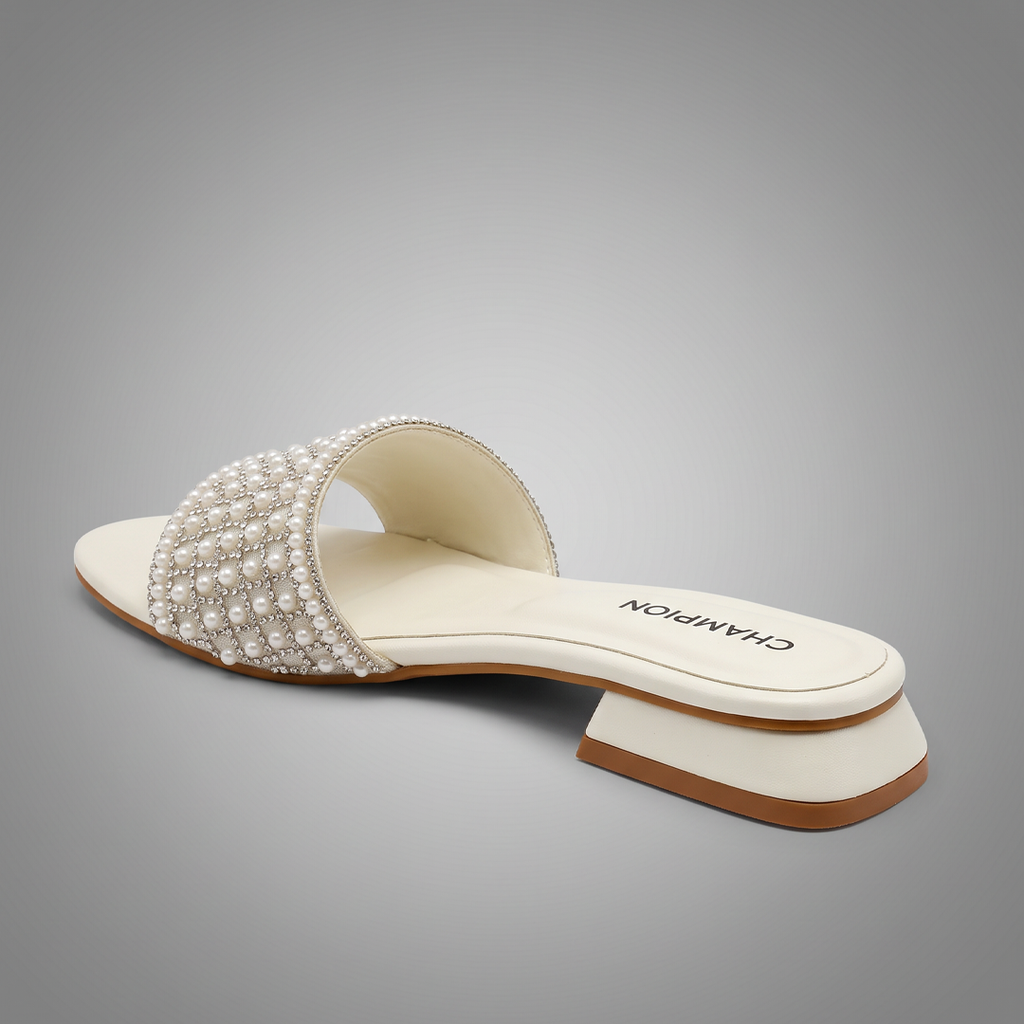 Embellished Low Heel Mules white