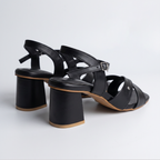 Nude Cross Strap Block Heels black