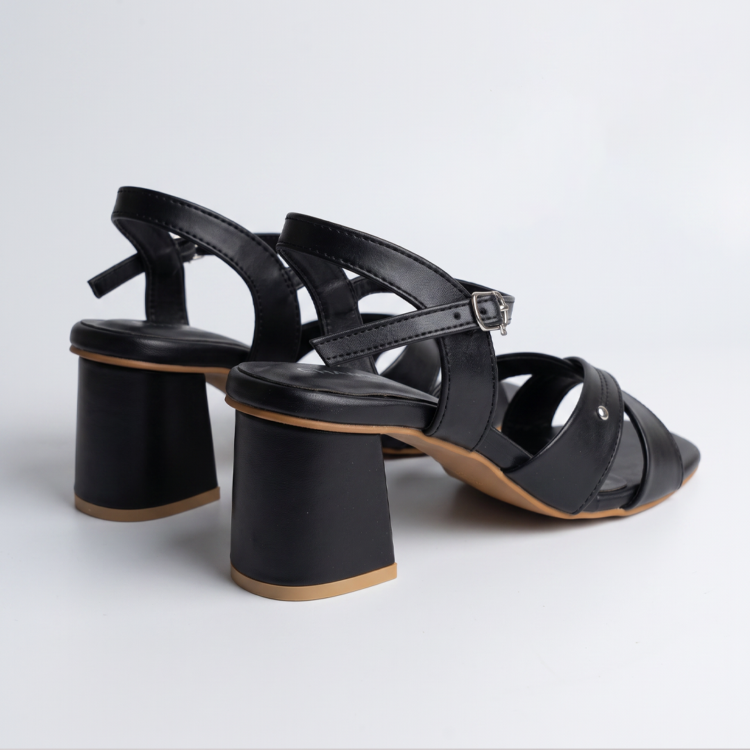 Nude Cross Strap Block Heels black