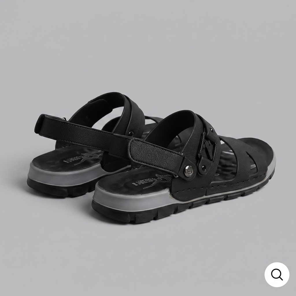 Cross Strap Sport Sandals Leather Black