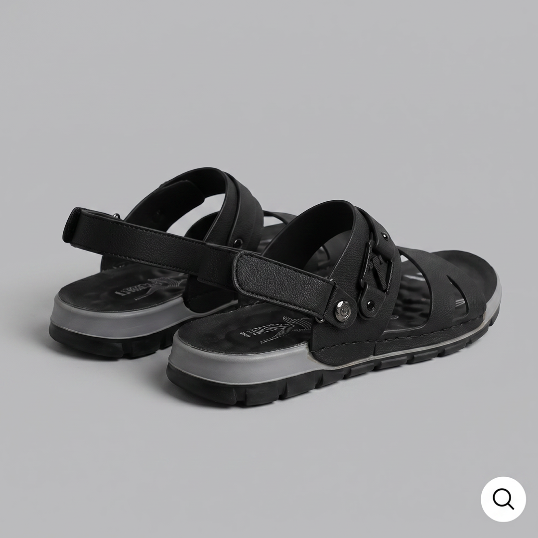 Cross Strap Sport Sandals Leather Black