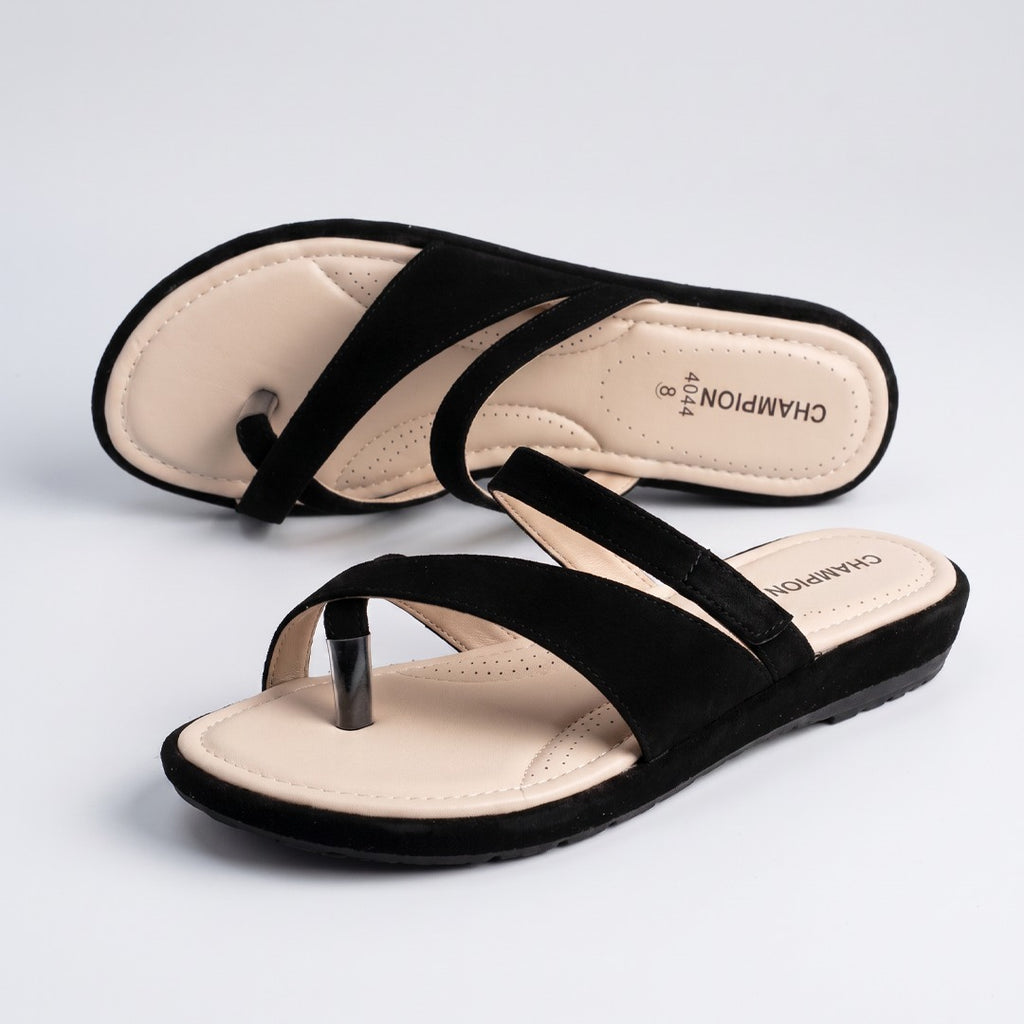Suede Toe Ring Flat Sandals black