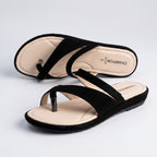 Suede Toe Ring Flat Sandals black