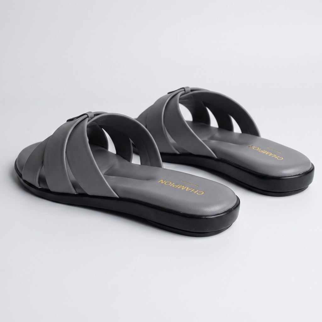 Woven Cross Strap Slides gray