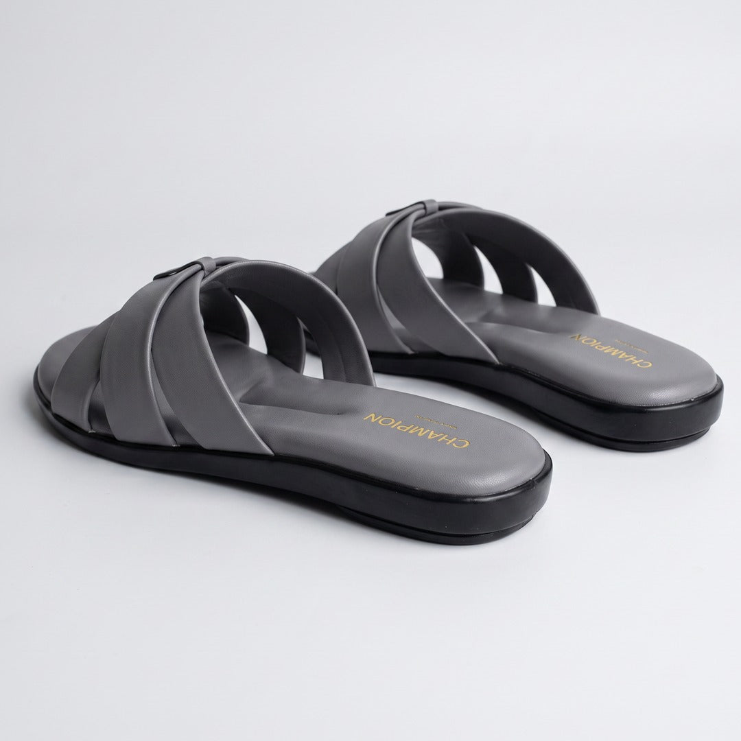 Woven Cross Strap Slides gray