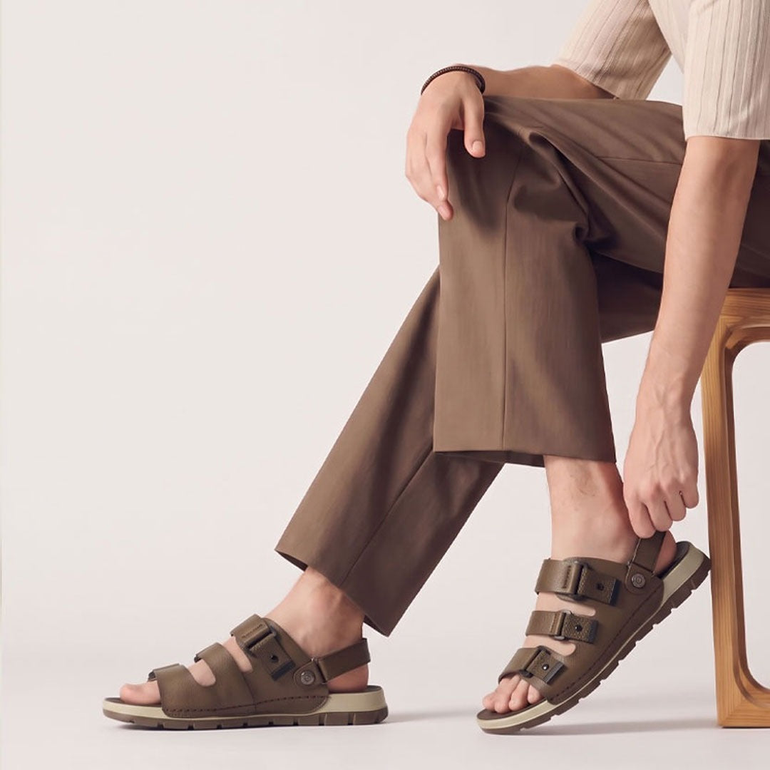 Triple Strap Sport Sandals - Olive Brown