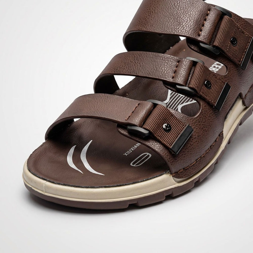2-1449 Triple Strap Sport Sandals - Brown