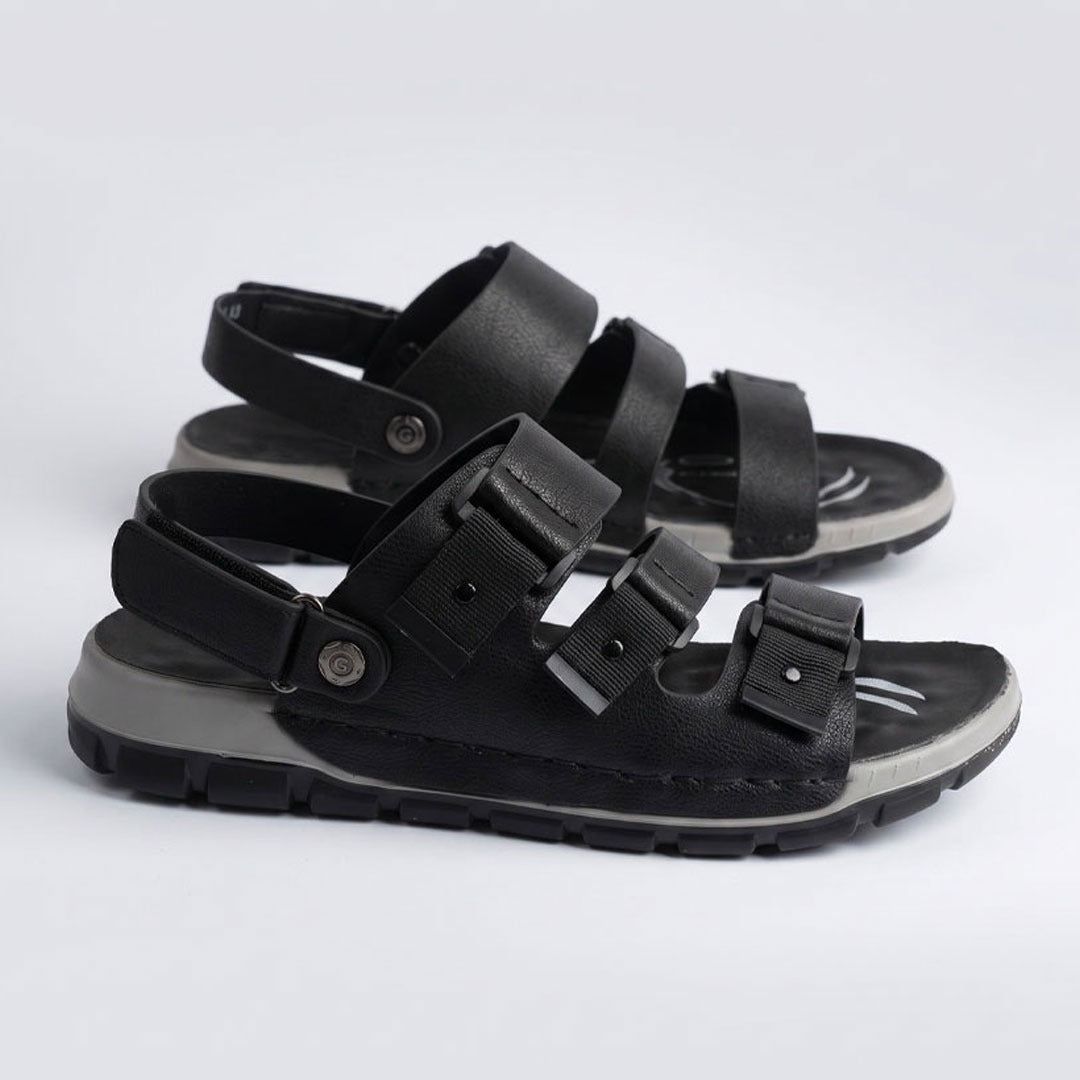 2-1449 Triple Strap Sport Sandals - Black