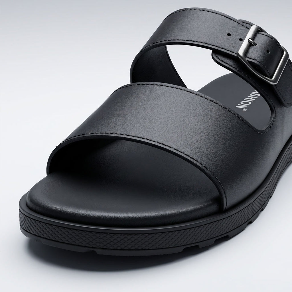 2-1443 Classic Strap Buckle Sandals - Black