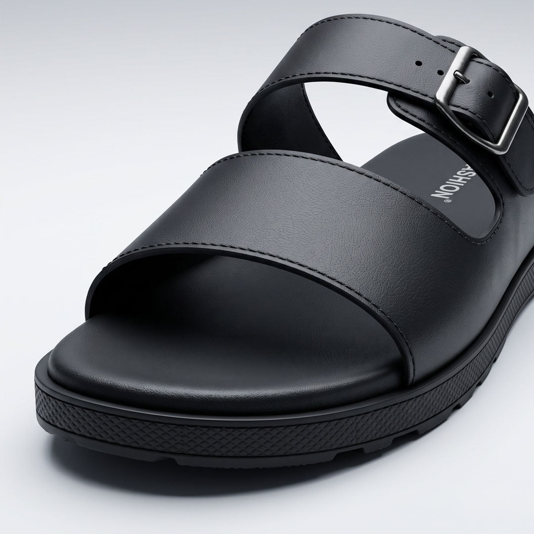 2-1443 Classic Strap Buckle Sandals - Black