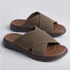 0517 Cross Strap Knit Slides khaki