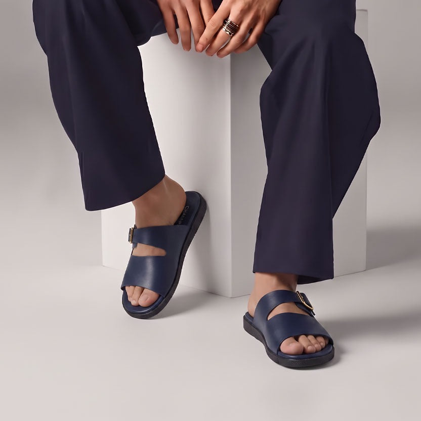 Buckle Slide Sandals blue
