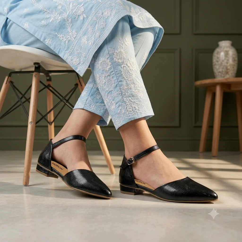 7584  Textured D’Orsay Ankle Strap Flats