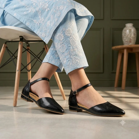 7584  Textured D’Orsay Ankle Strap Flats